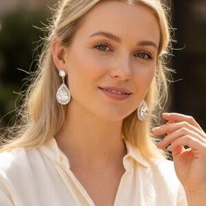 77 Elegant crystal and Silver Teardrop Earrings